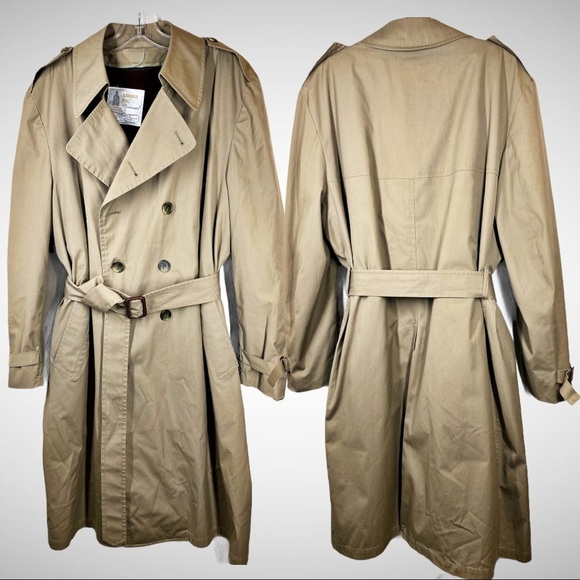 LONDON FOG Classic 90s Vintage Khaki Belted Double Breasted Trenchcoat, Size 44R - Picture 4 of 11